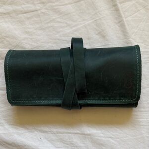 Leather Roll-Up Pouch in Deep Green